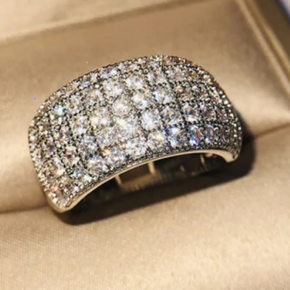 Sterling Silver 5-row Crystal Engagement Ring